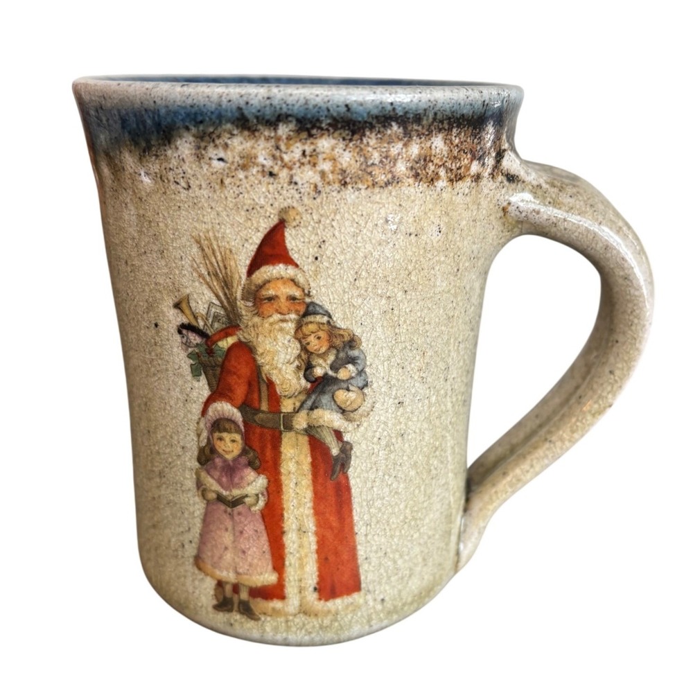 Monroe Salt Works | Vintage Santa Claus | Artisan Pottery Mug | Blue Drip Glaze